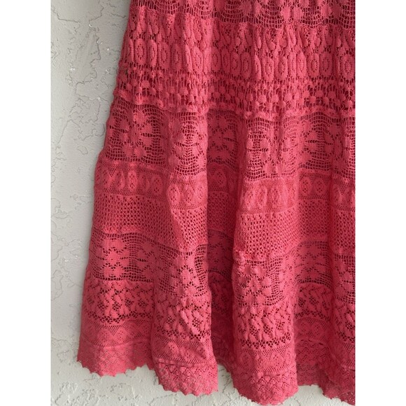 Vintage Now & Then Women’s M Skirt Orange Crochet Lined Bohemian Tiered Cowgirl - Picture 5 of 8
